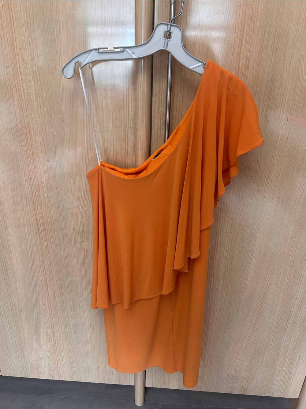 Asymmetric One-Shoulder Orange Ruffle Dress - Picture 2 of 2